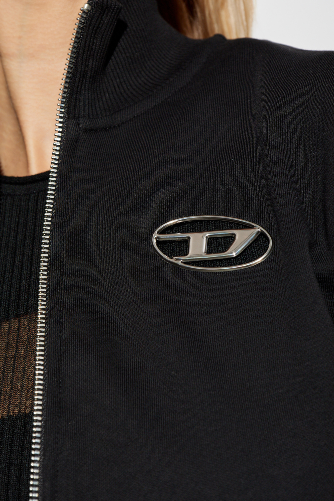 Diesel Long-sleeved Zipper Sweatshirt In Black
