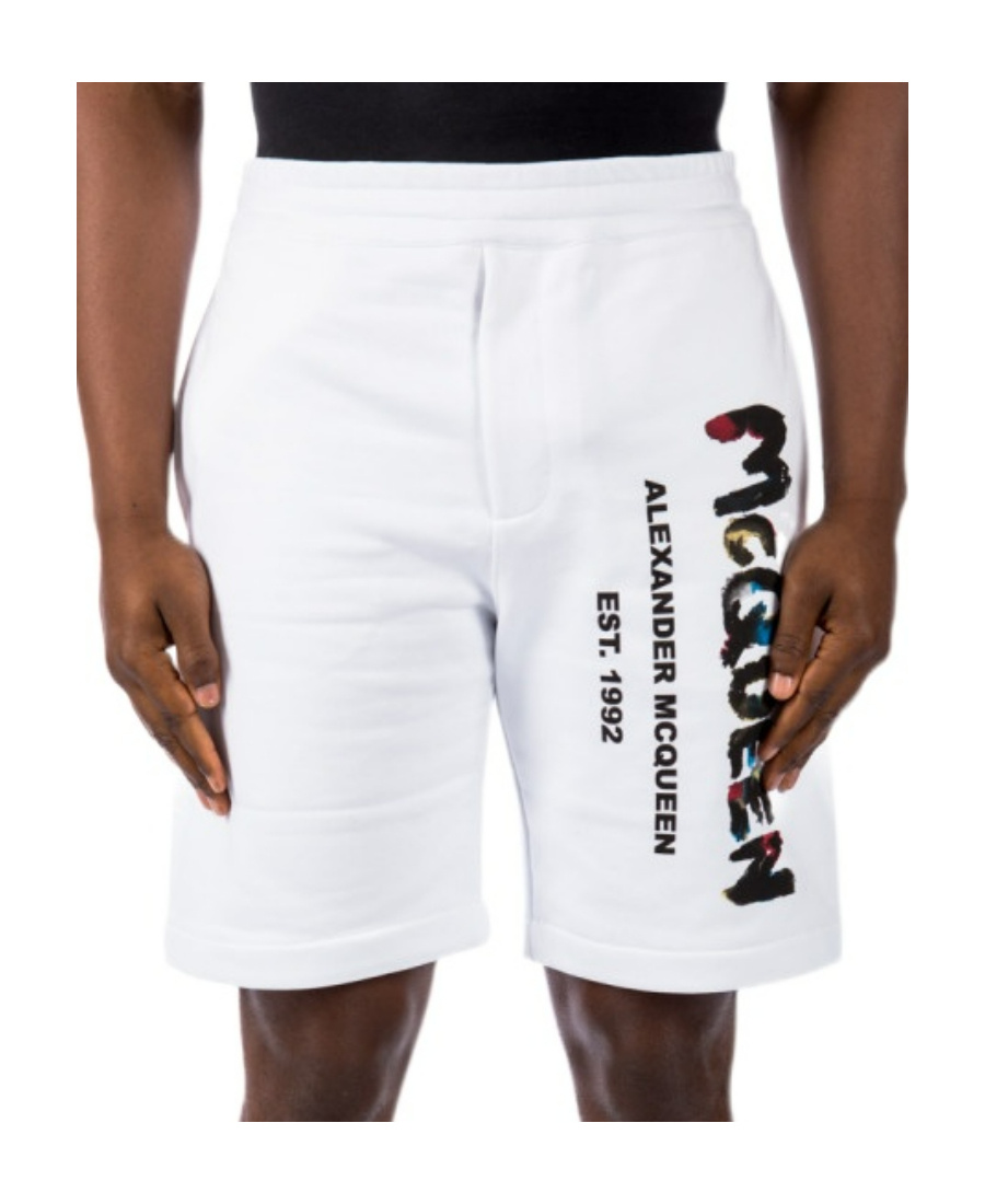 Alexander Mcqueen Graffiti-print Cotton Track Shorts In White