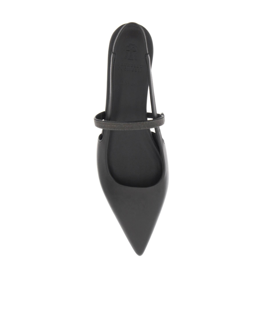 Brunello Cucinelli Slingback Ballet Flats With Precious Strap In Black
