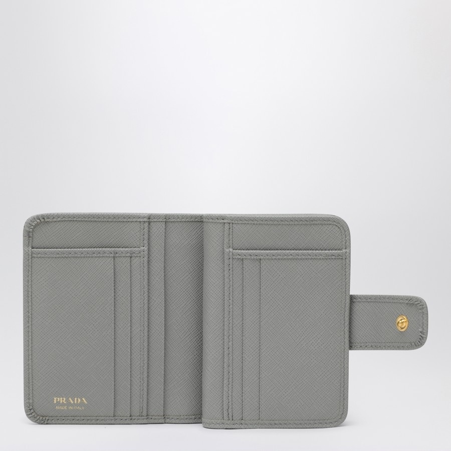 Prada Small Light Grey Saffiano Wallet In Gray