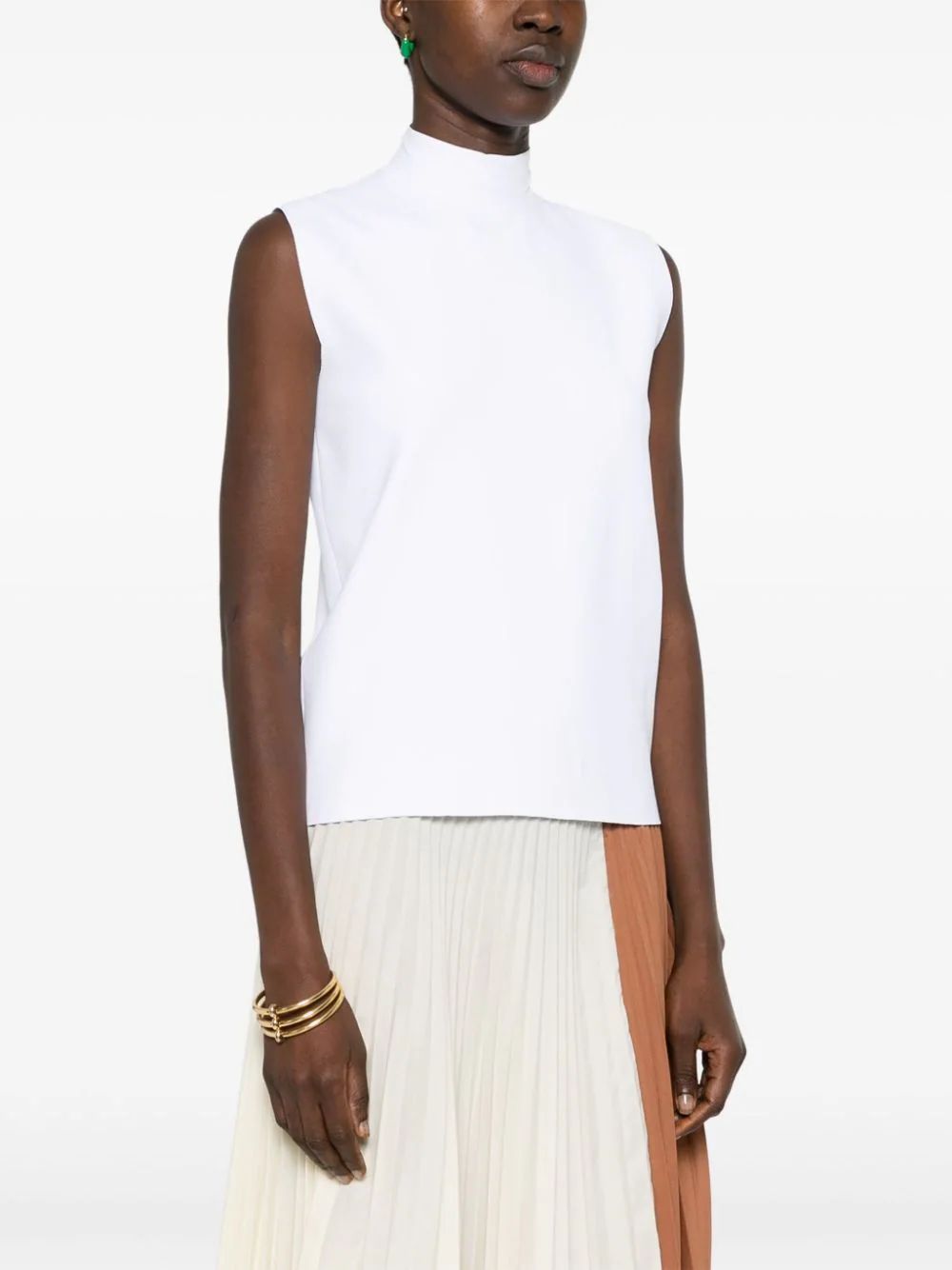 Plan C Fine-knit Mock-neck Top In White