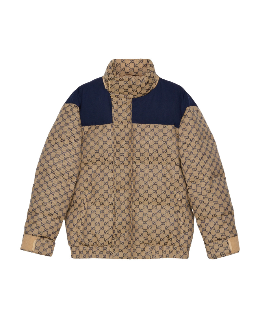 Gucci All-over Logo Print Puffer Coat In Nude