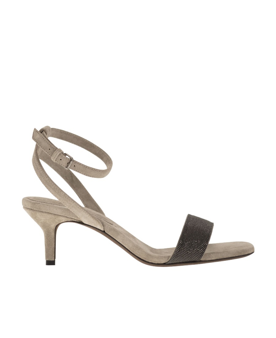 Brunello Cucinelli Grey Suede High Heels Sandals In Nude