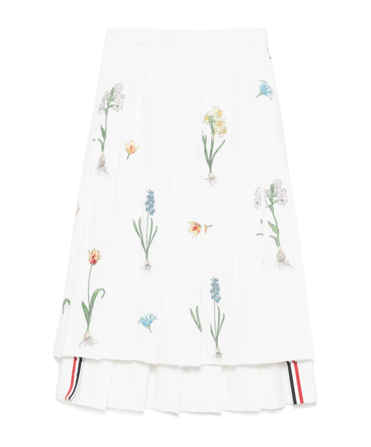 Thom Browne Floral-embroidery Midi Skirt In White
