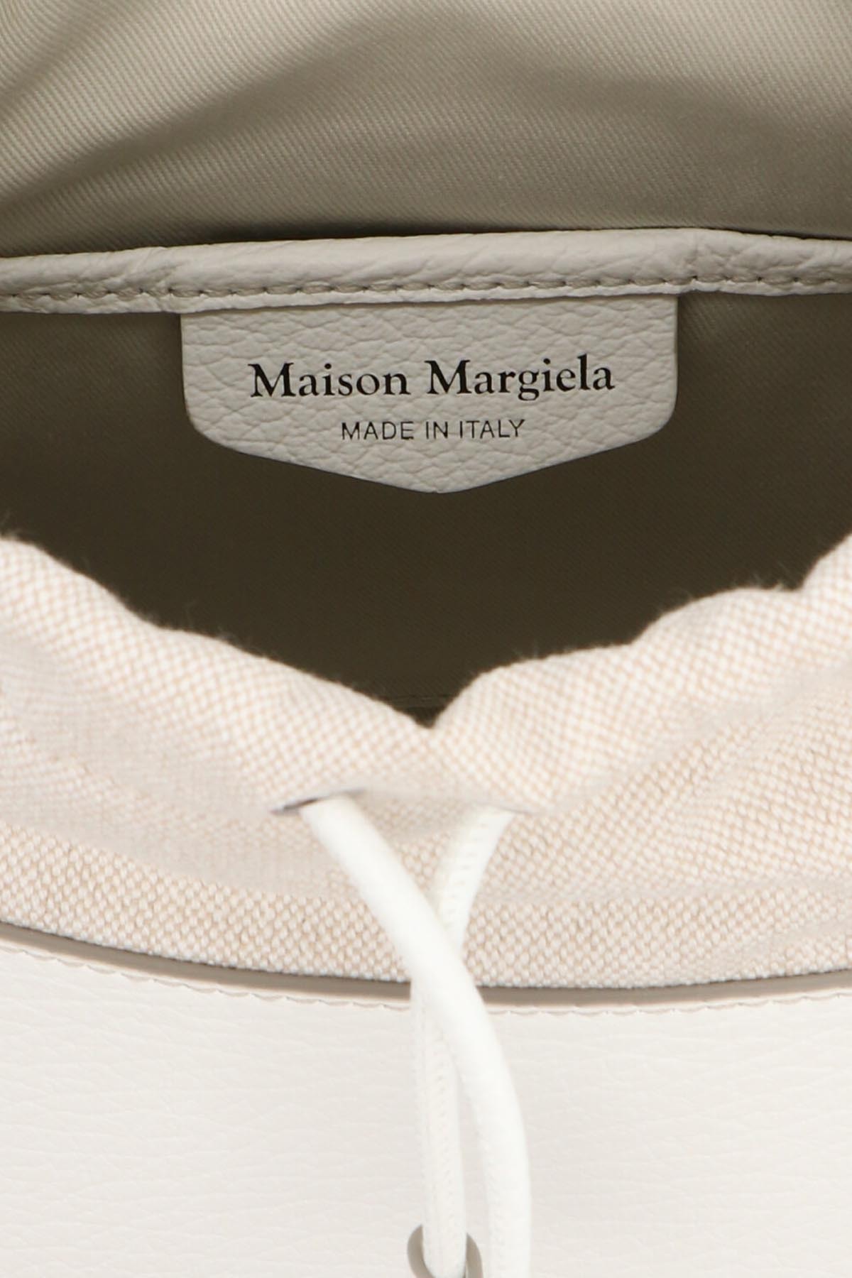 Maison Margiela Chalk Leather And Canvas Mini 5ac Bucket Bag In White