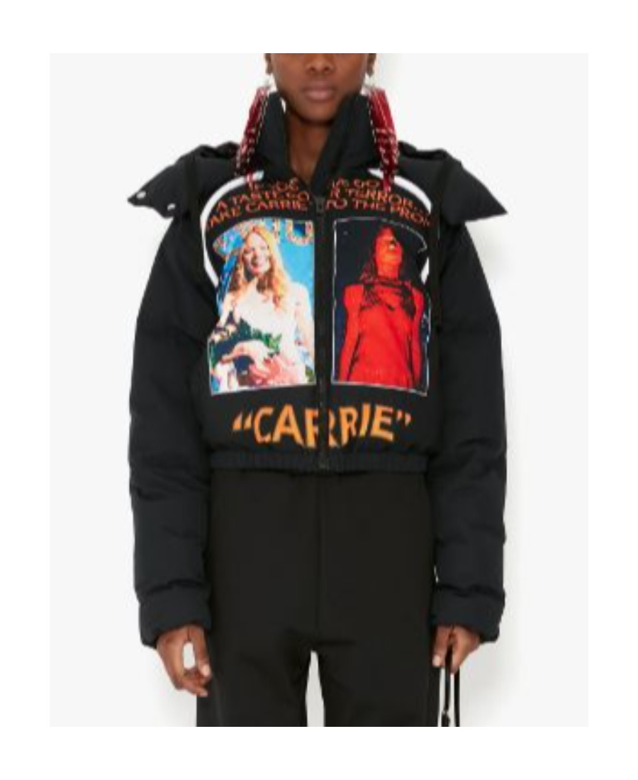 Jw Anderson Black Carrie Poster Print Cropped Puffer Jacket In Black