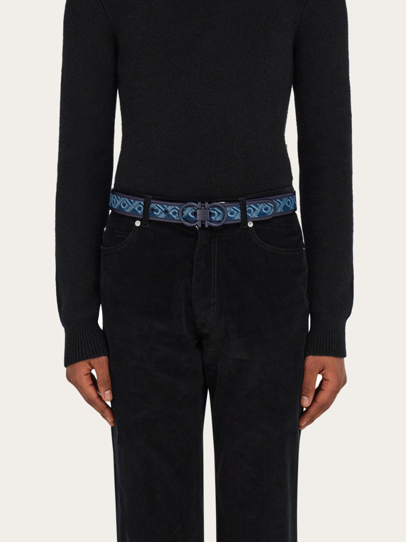Ferragamo Monogram Adjustable Belt In Blue