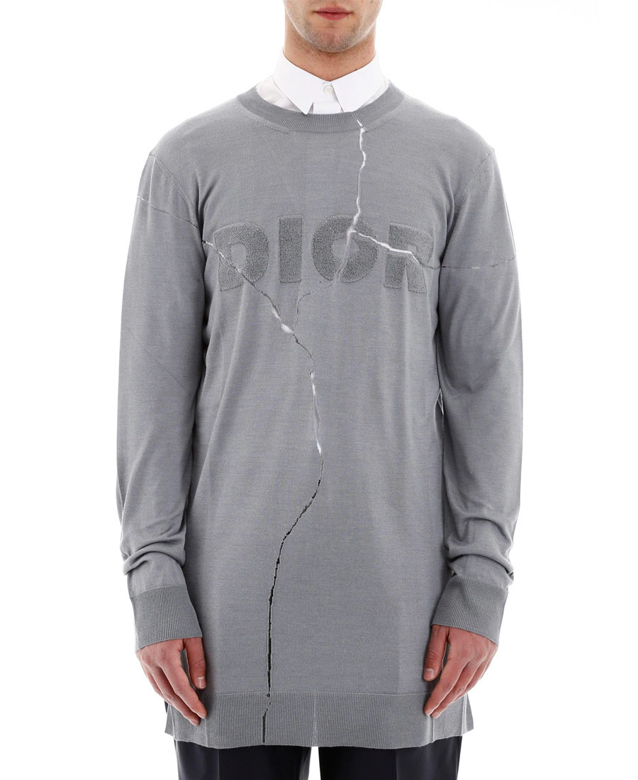 Dior Knitted Round-neck Pullover In Gray