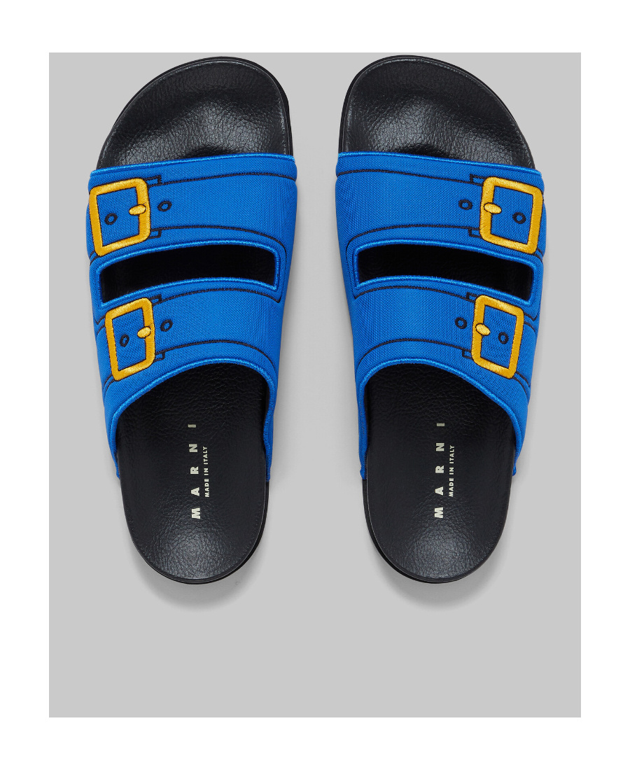 Marni Embroidered Slip-on Slides In Blue