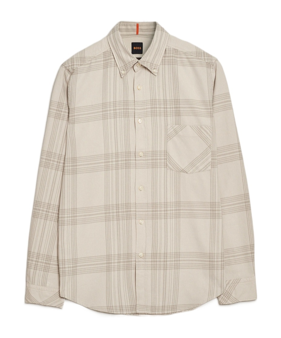 Hugo Boss Checked Chest-pocket Shirt In Neutral