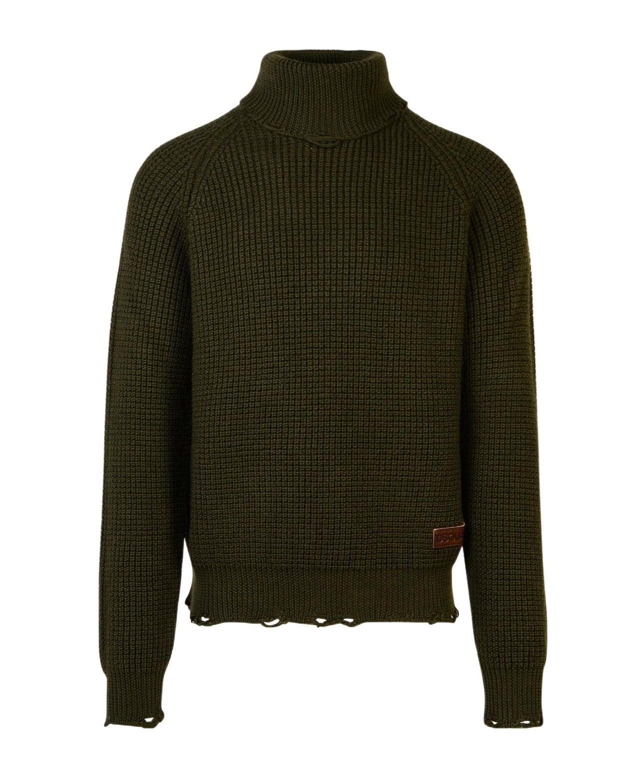 Dsquared2 Dark Green Wool Turtleneck Sweater In Black