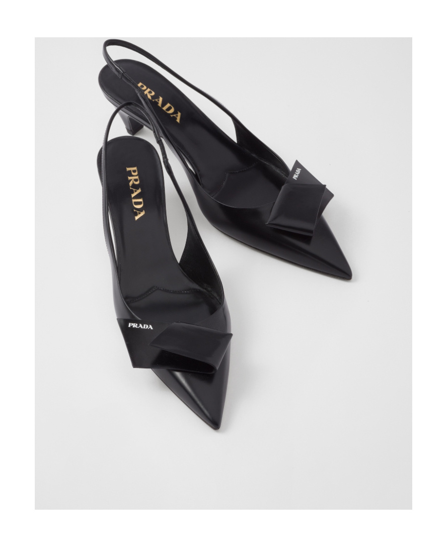Prada Elegant Leather Slingback Pumps With Pointed Toe In Black