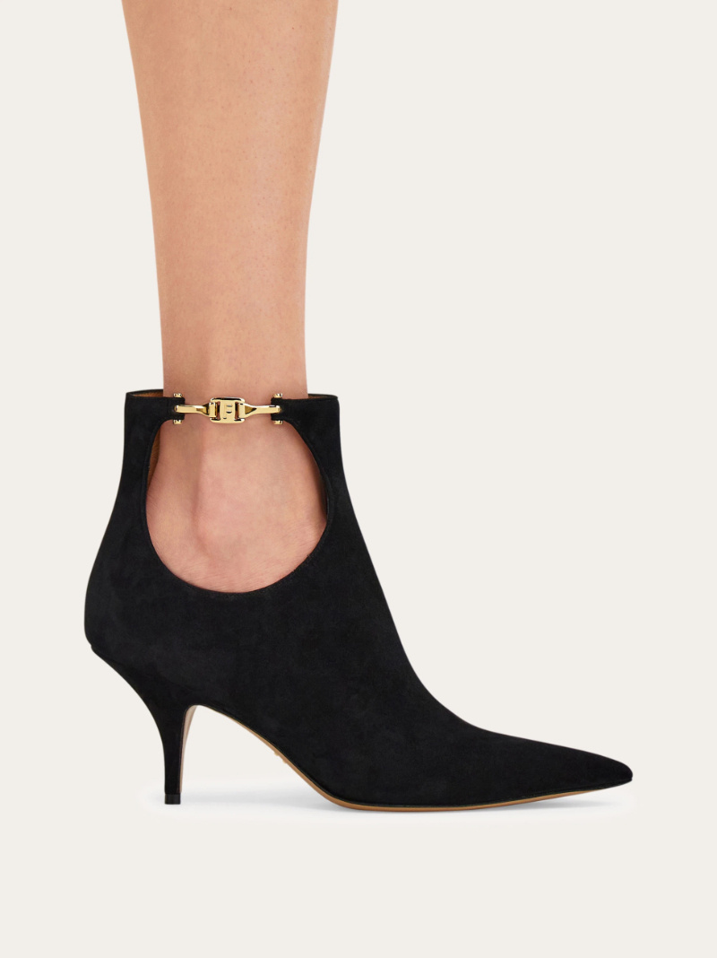 Ferragamo Agia 70 Cut-out Suede Ankle Boots In Black