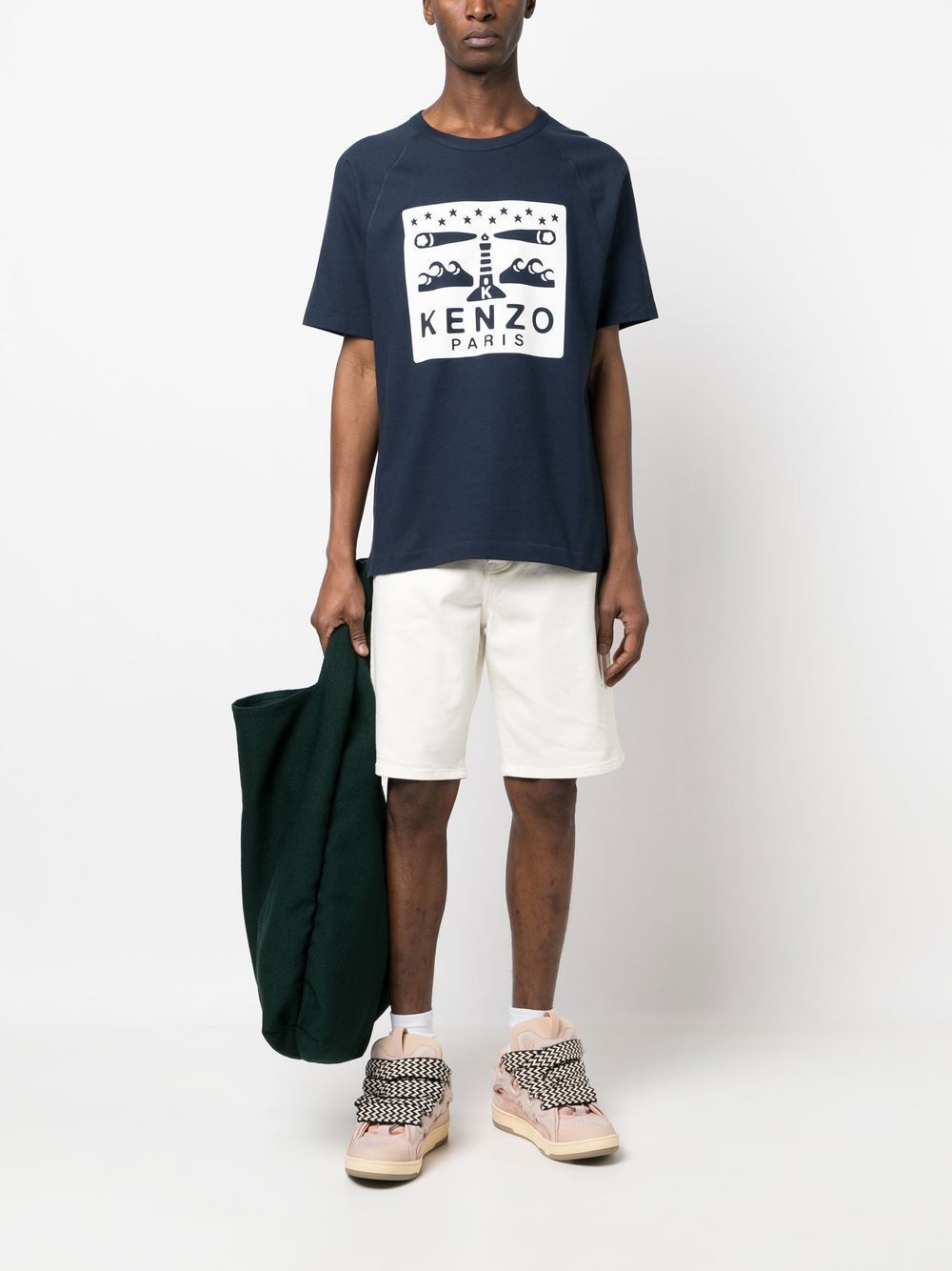 Kenzo Logo-patch Denim Shorts In White