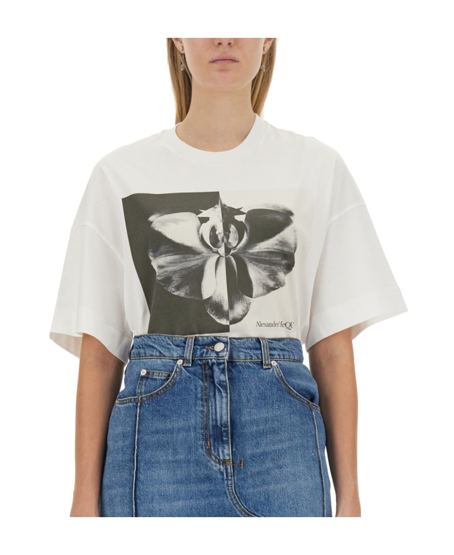 Alexander Mcqueen Graphic Print Oversize Cotton T-shirt In White