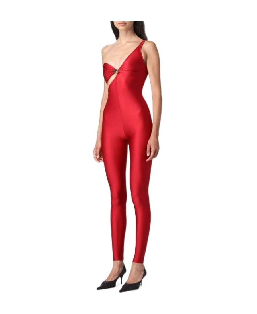 Saint Laurent Asymmetric Sleeveless Jumpsuit In Red