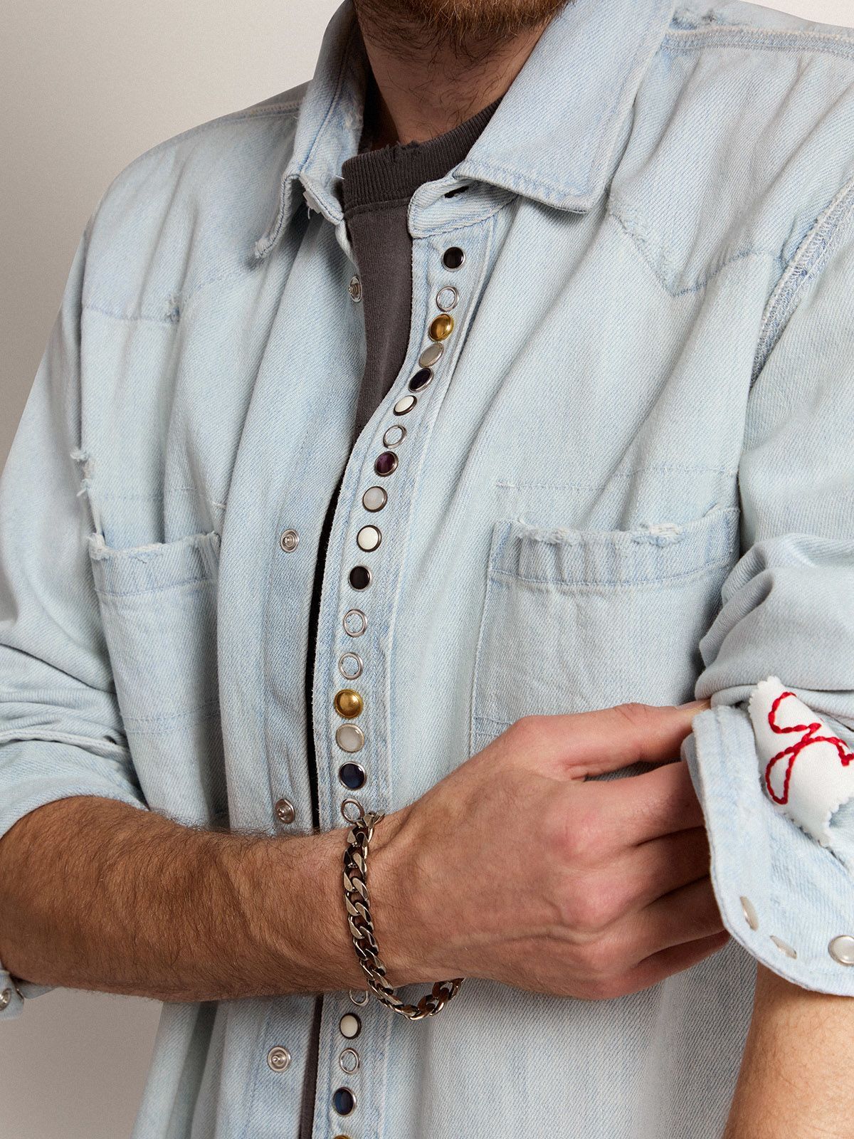 Golden Goose Golden Collection Bleached Denim Shirt In Gray