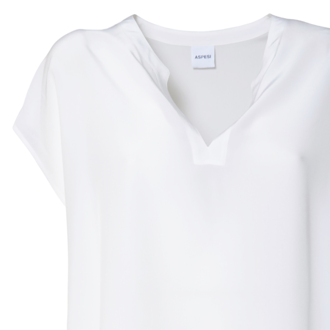 Aspesi Short-sleeved White Cotton Top With V-neck In White