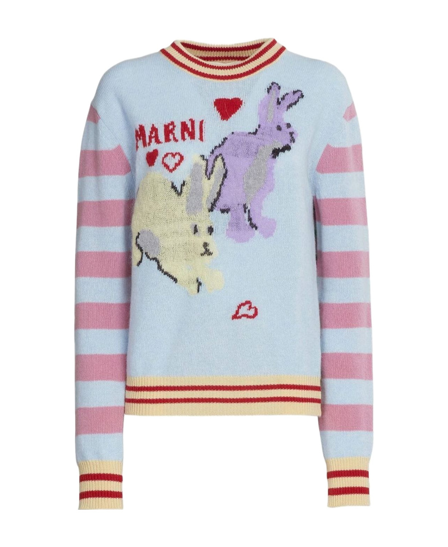 Marni Intarsia-knit Crew-neck Jumper In White
