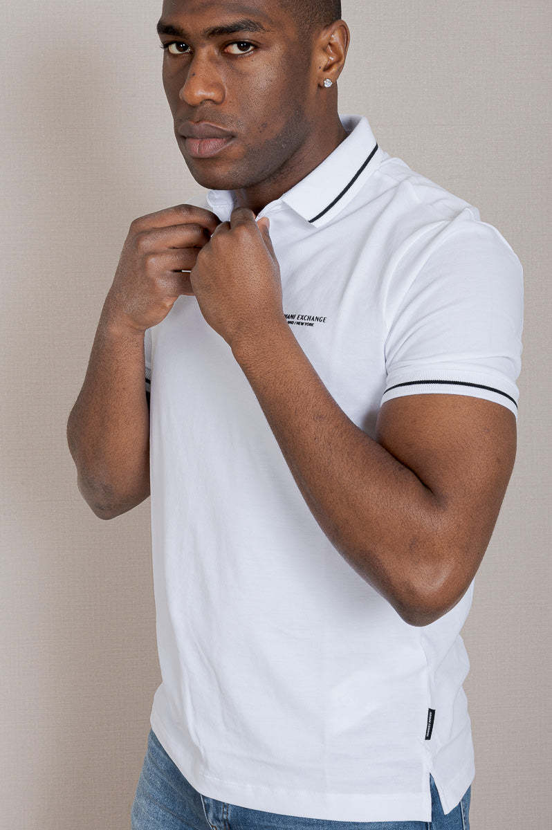 Armani Exchange Lapel Short-sleeved Polo Shirt In White