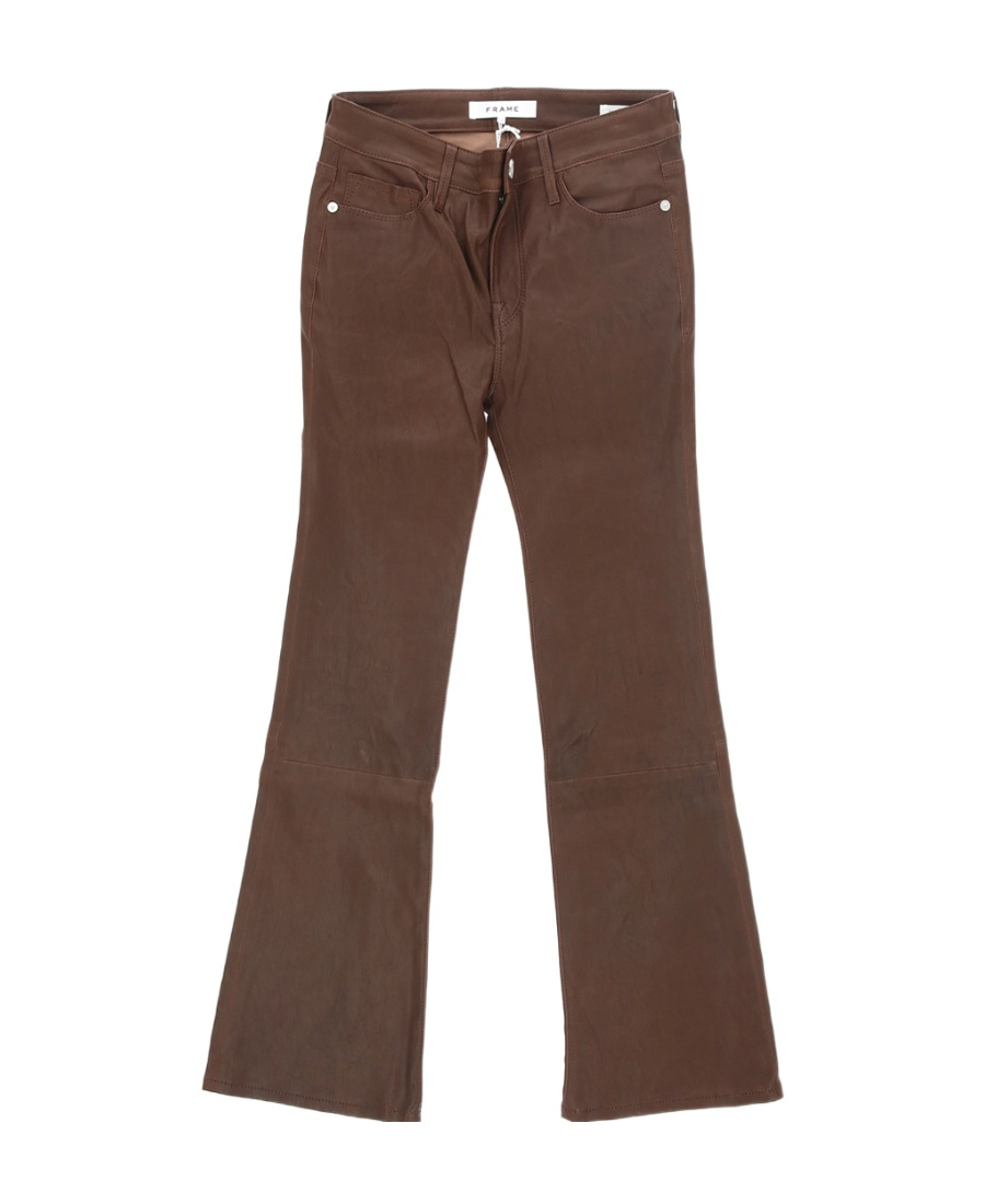 Frame Flared Leather Trousers In Brown