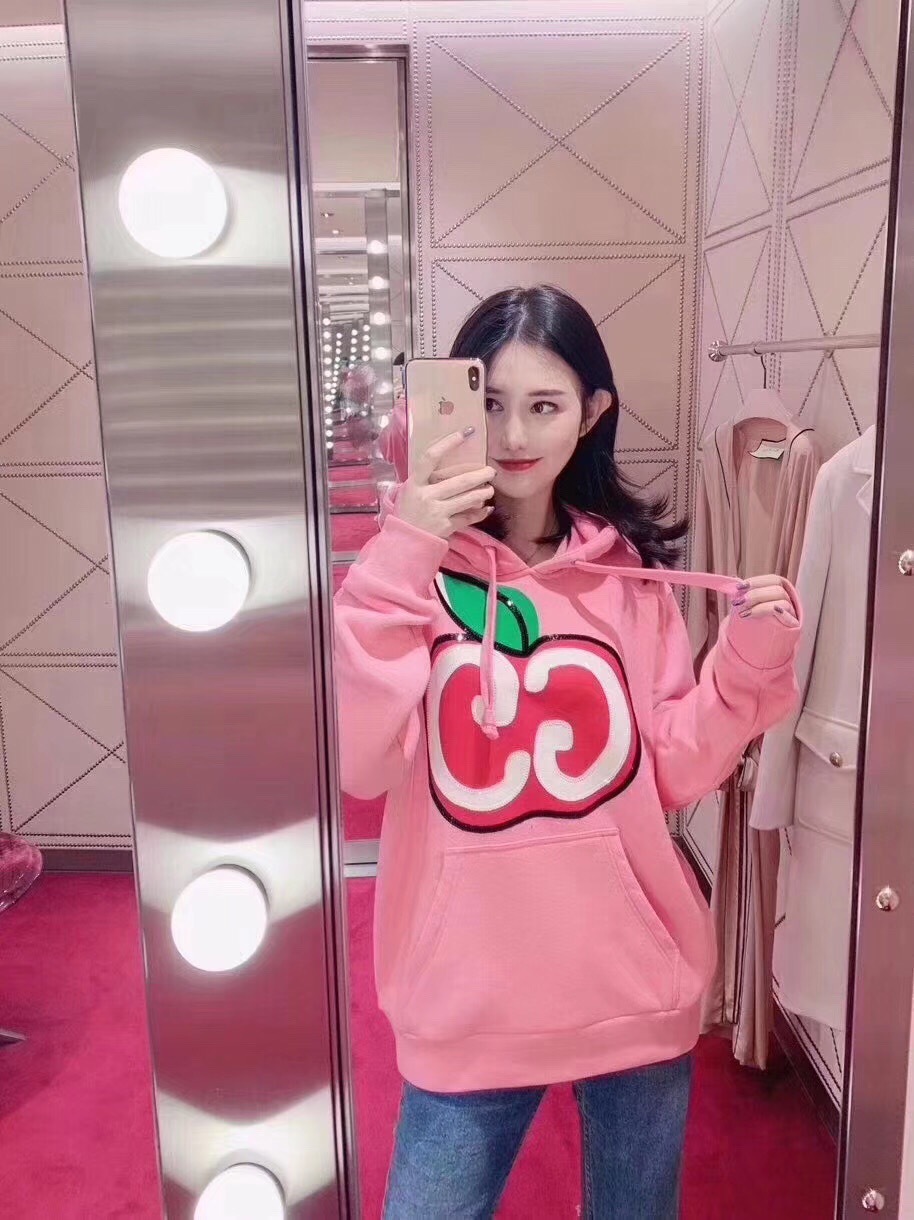 Gucci Gg Apple Print Hoodie In Pink