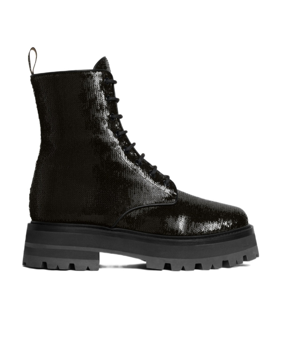 Celine Bulky Sequined Strap-up Boots In Black