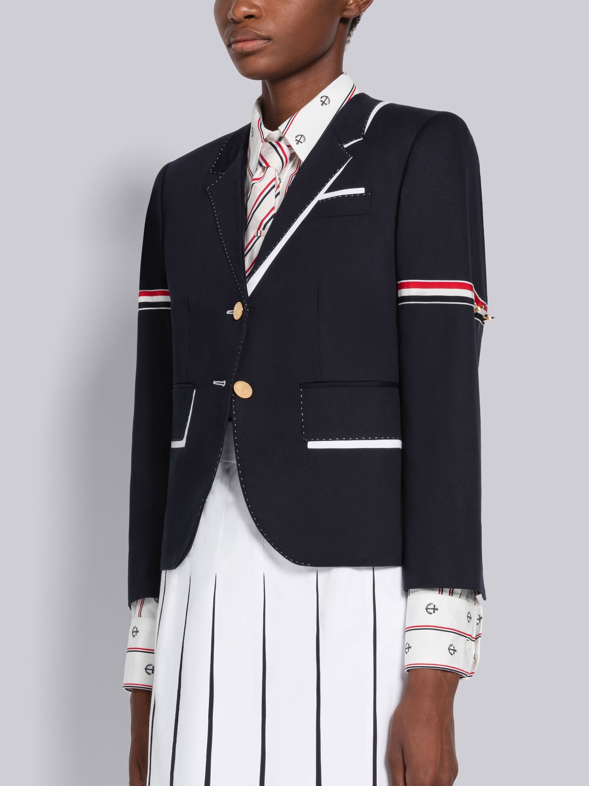 Thom Browne Rwb Stripe Single-breasted Blazer In Black
