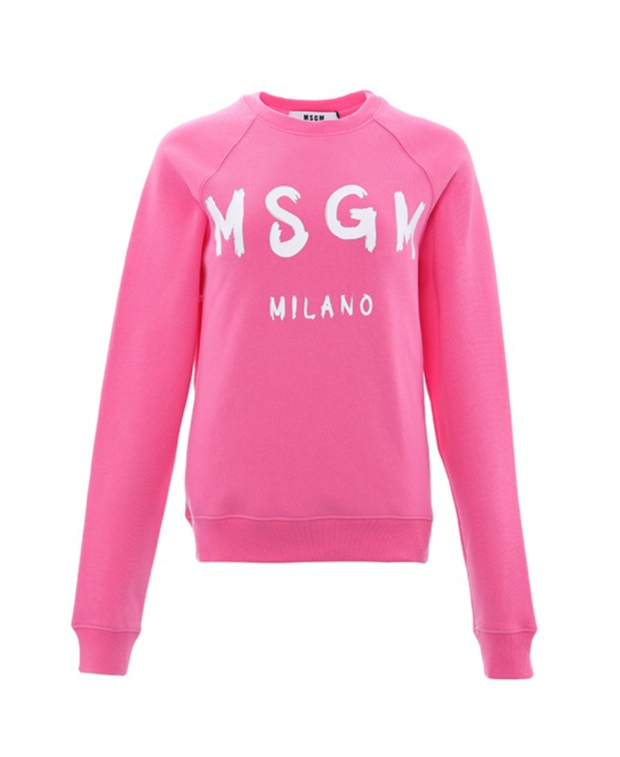 Msgm Letter Printed Round Neck Sweater In Pink