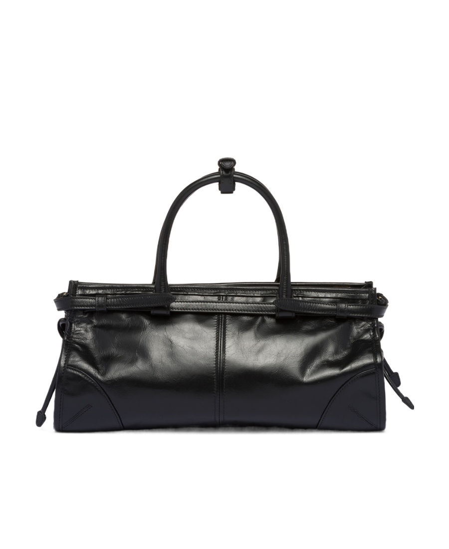 Prada Bonnie Medium Naplak Patent Leather Handbag In Black