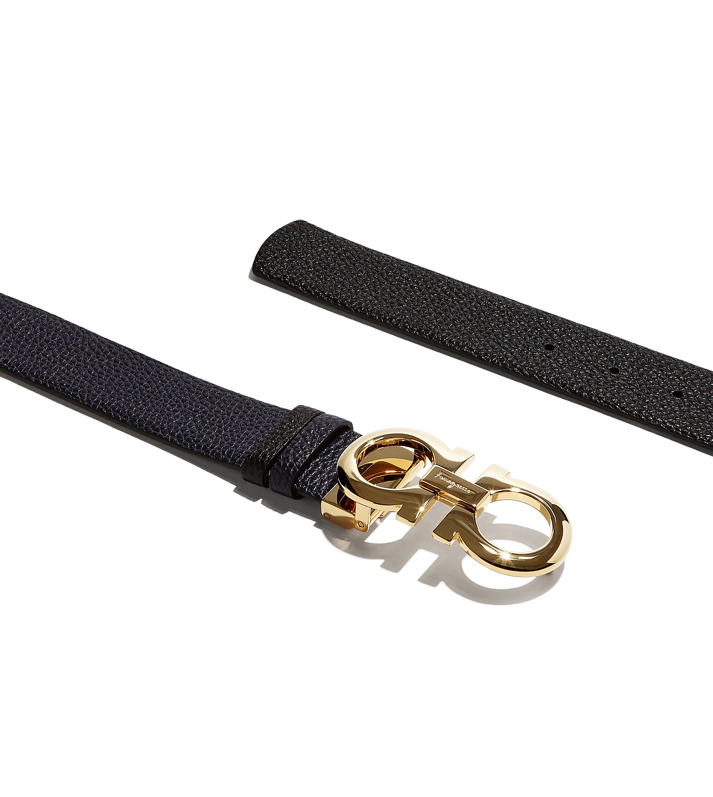 Ferragamo Adjustable And Reversible Gancini Leather Belt In Black
