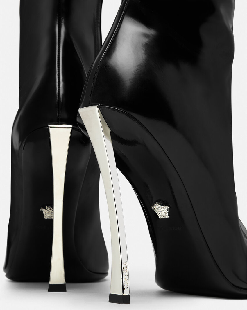 Versace Pin-point Knee-high Boots In Black