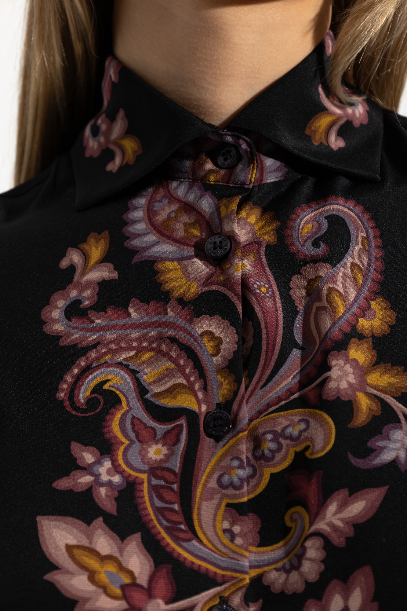 Etro Decorative Long-sleeved Silk Shirt In Black