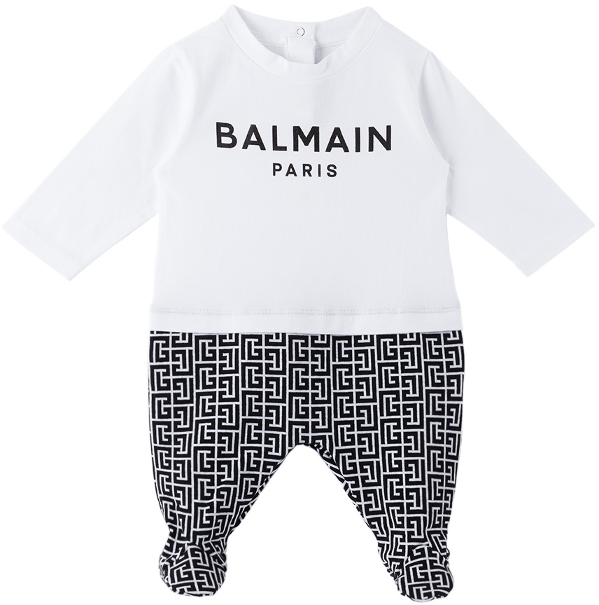 Balmain Logo-print Babygrow Set In Gray