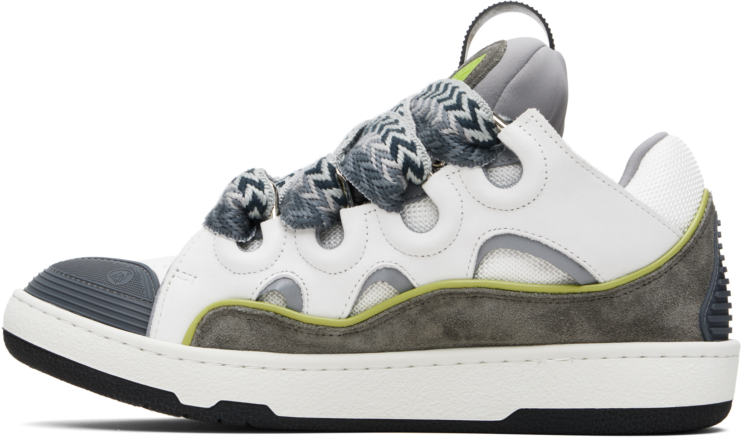 Lanvin Off-white & Gray Curb Leather Sneakers In Gray