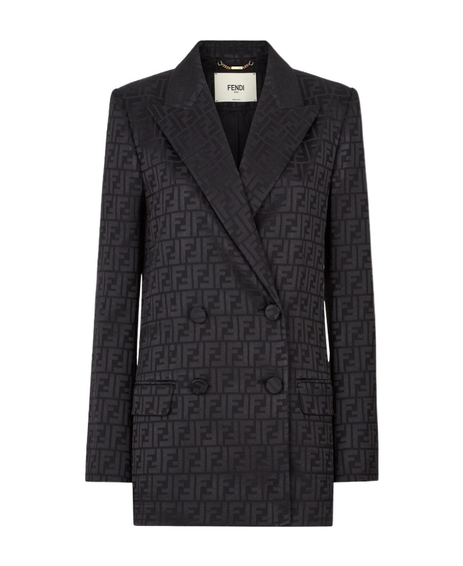 Shop Fendi Ff Monogram Double-breasted Blazer In Black