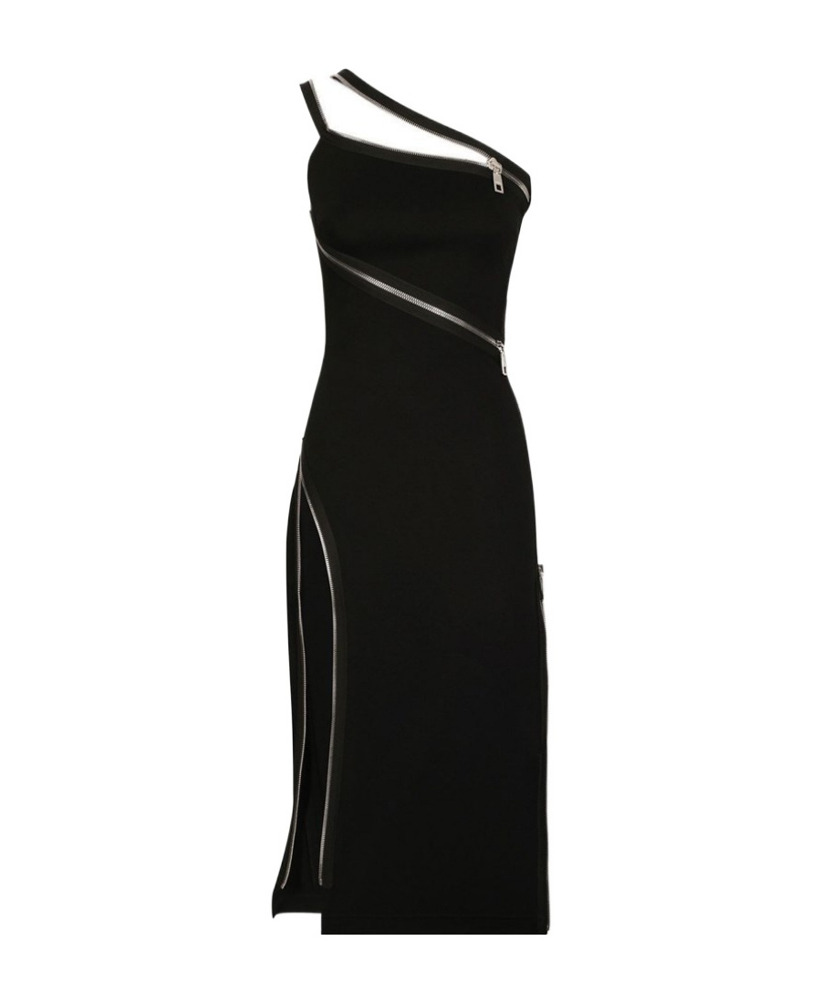 Dolce & Gabbana Asymmetric Zip-detail Midi Dress In Black