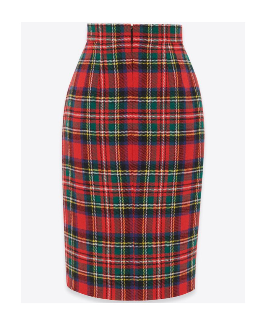 Saint Laurent Pleated Checked Wool-blend Skirt In Red