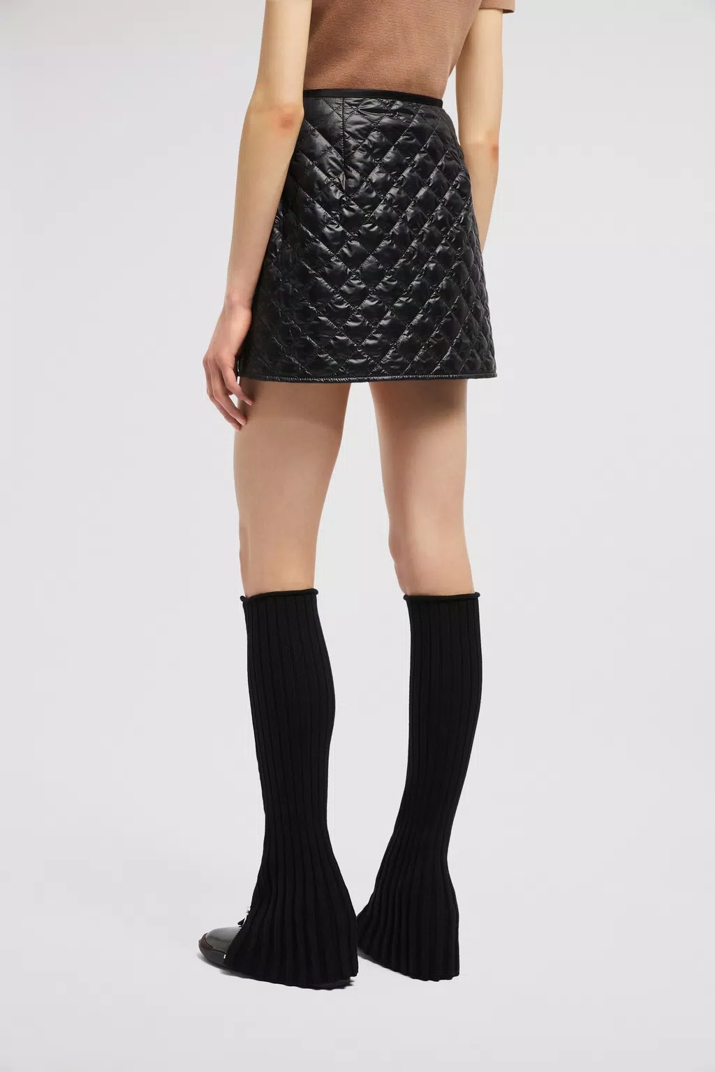 Moncler Quilted Black Skirt With Glossy Finish And Wrap Style In Black