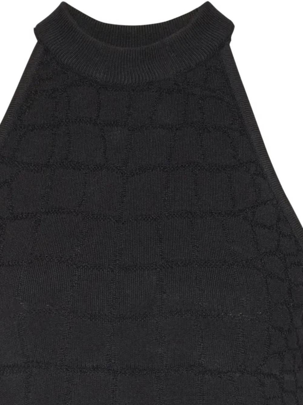 Balmain Halterneck Crocodile-effect Top In Black