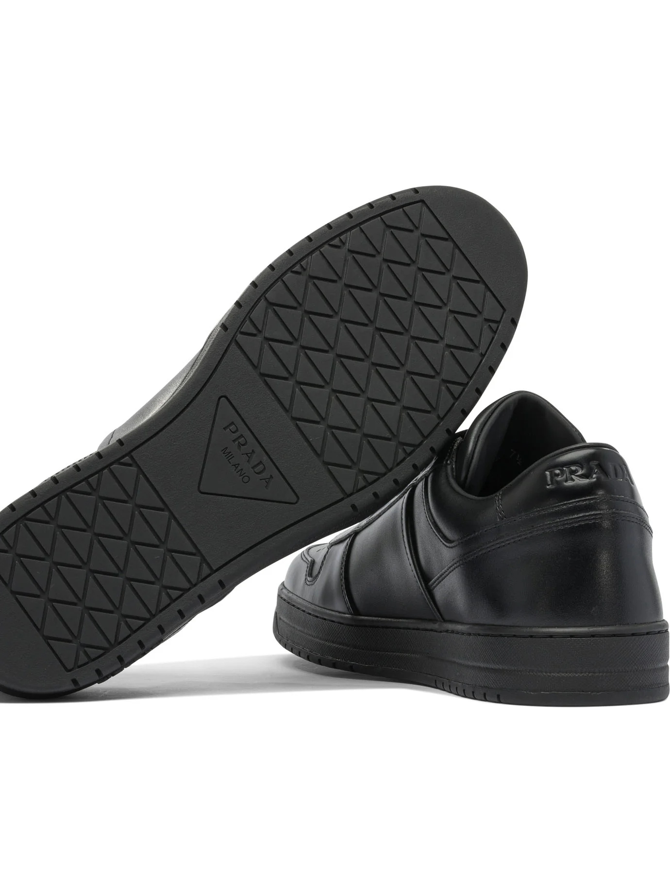 Prada Side Triangular Logo Low-cut Laced Casual Sneakers In Black