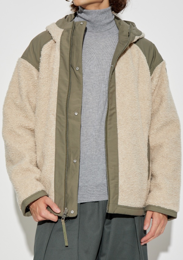 Canada Goose Hooded Shearling Effect Jacket With Contrast Panels In Neutral
