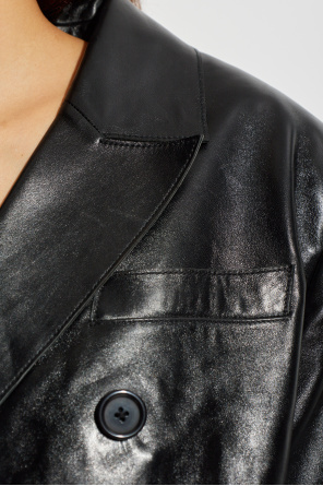 Stand Studio Double-breasted Leather Coat In Black