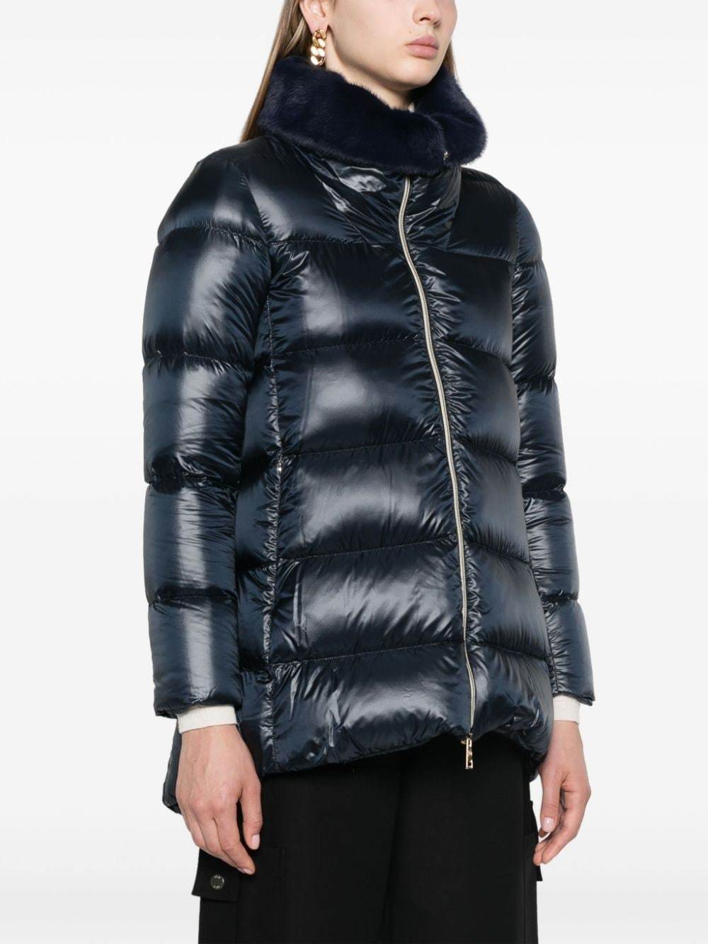Shop Herno Faux-fur Collar Down Coat In Black