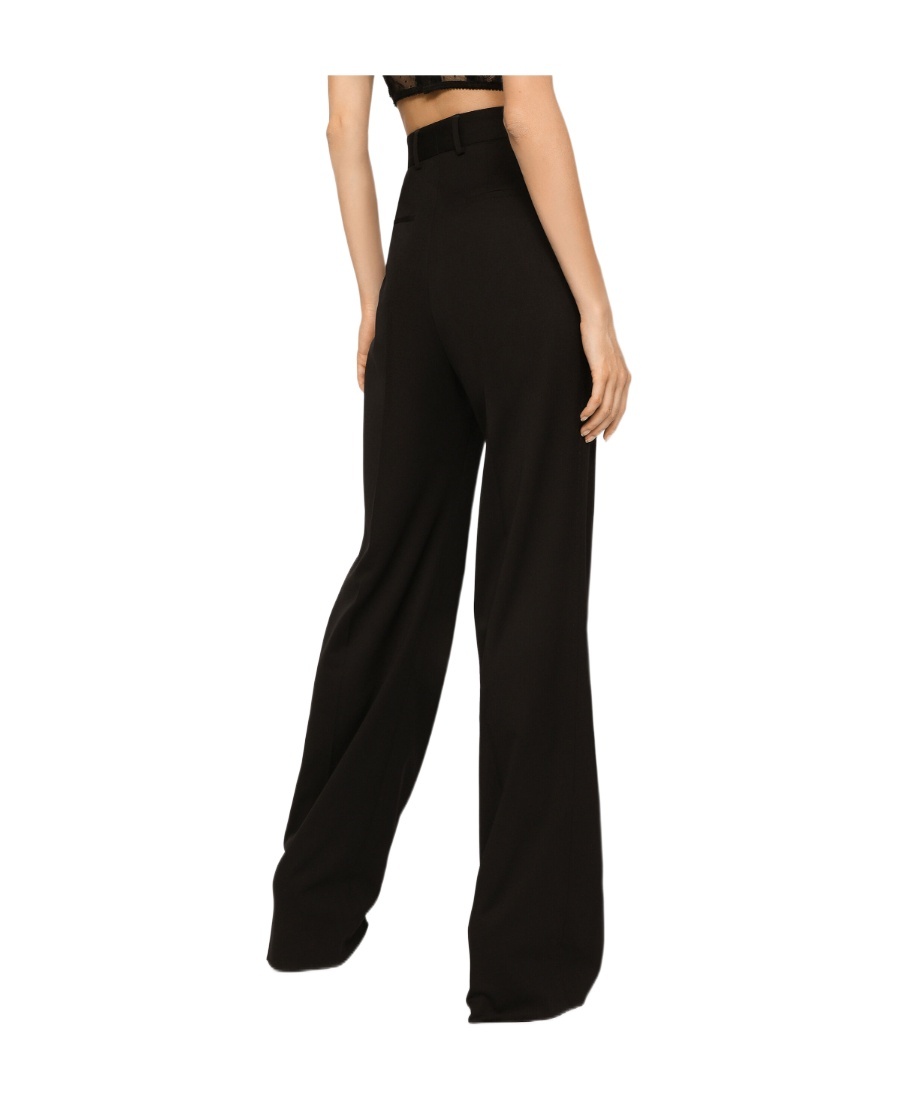 Dolce & Gabbana Wide-leg Wool Trousers In Black