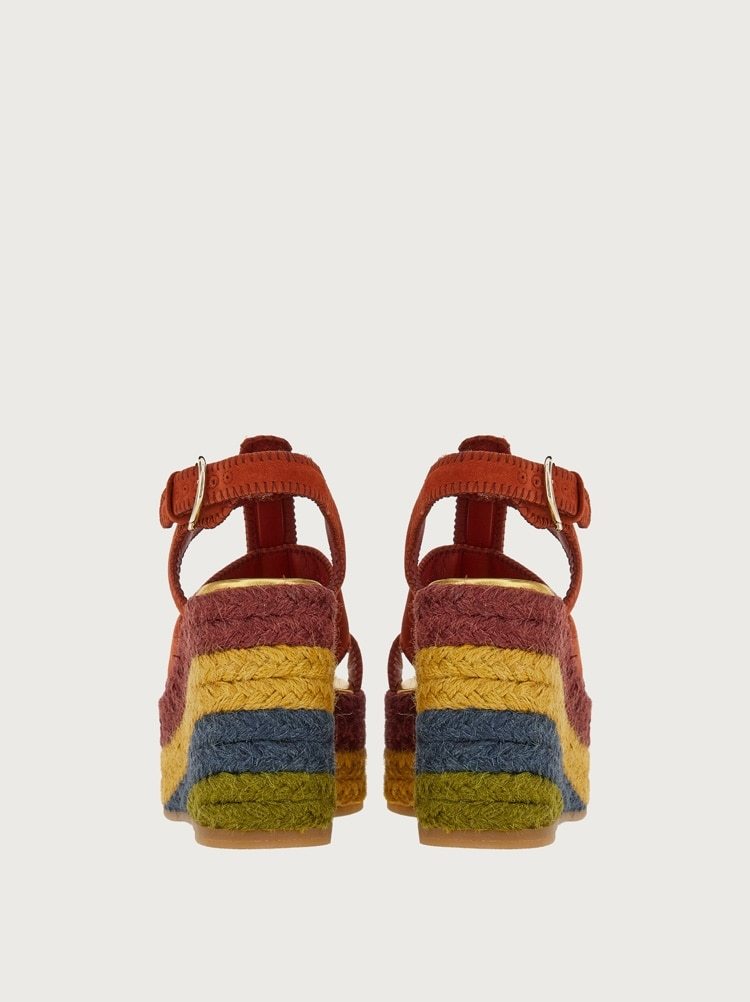 Ferragamo Strappy Wedge Heel Espadrilles In Brown