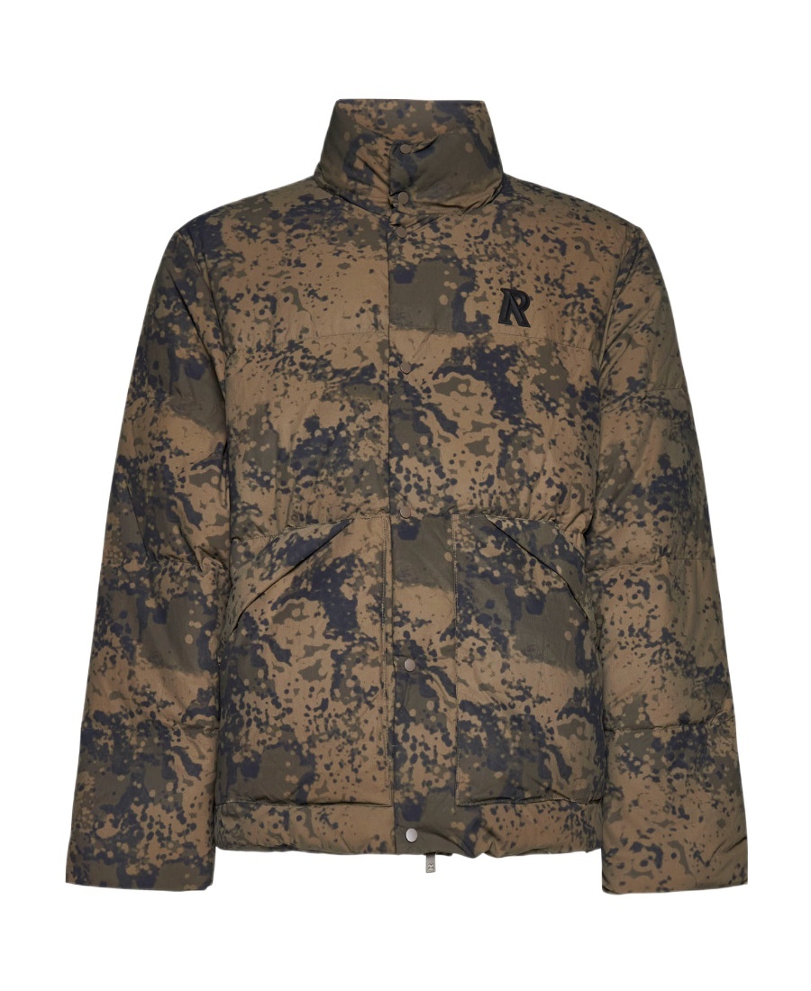 Shop Represent Logo-embroidered Camouflage Puffer Jacket In Brown