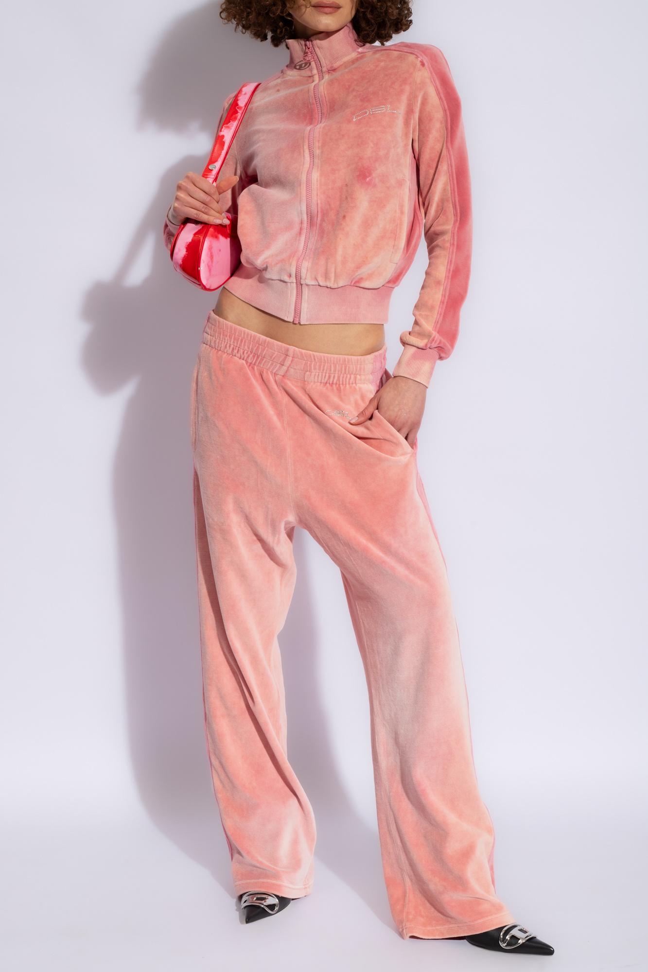 Diesel F-kinigli Zip-up Cropped Sweatshirt In Pink