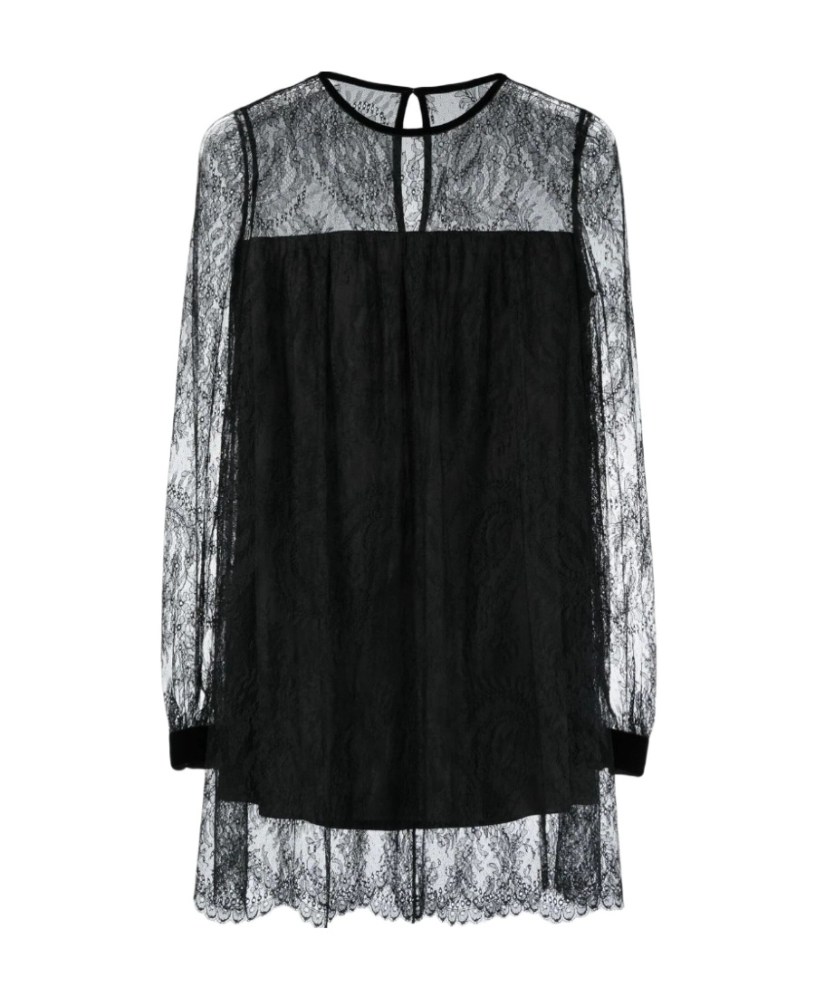 Saint Laurent Lace-detail Layered Mini Dress In Black