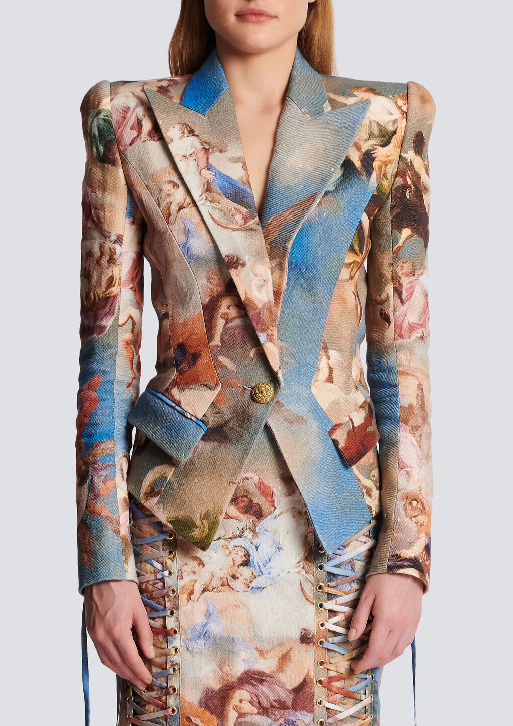 Balmain Slim-fit Sky Printed Canvas Jacket In Nude